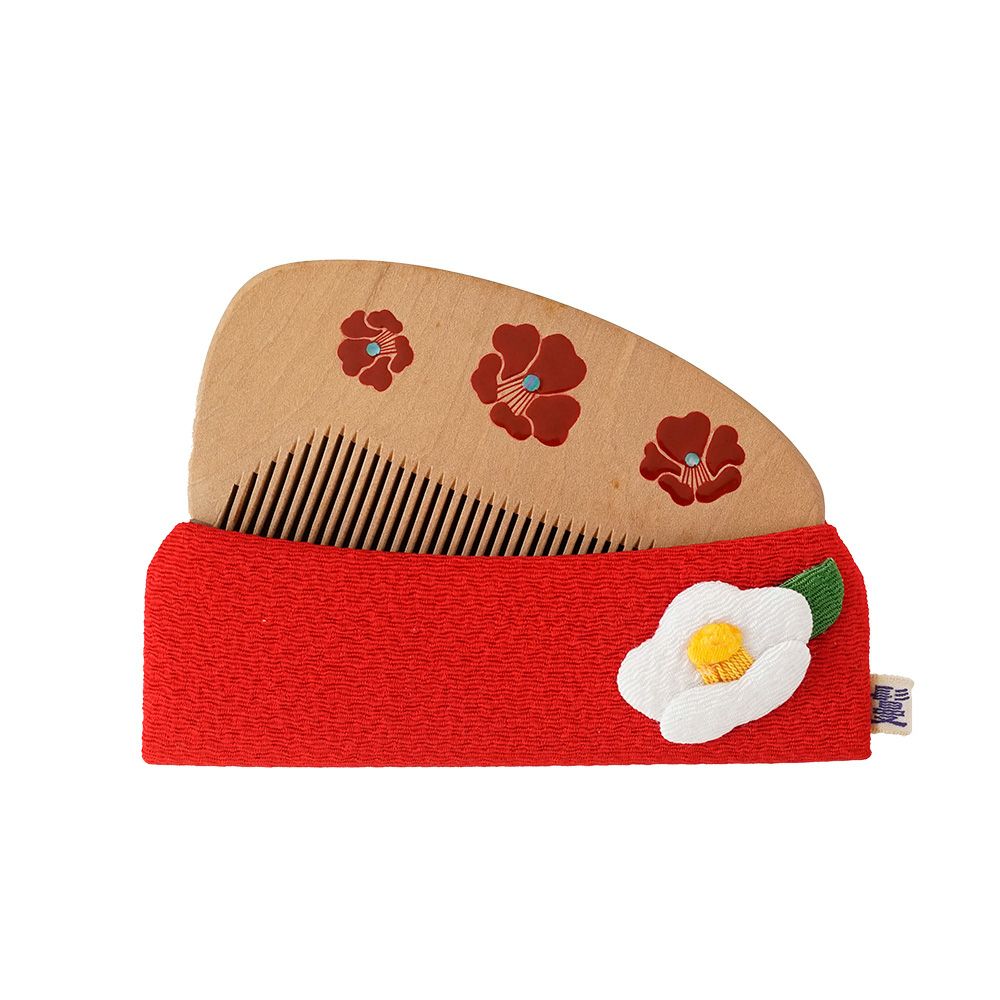 つげブラシ・椿刺繍 マルチポーチセット | かづら清老舗オンラインショップ