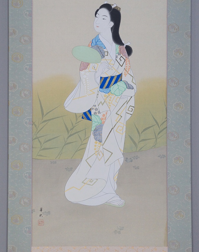 掛け軸 杉浦契雪 『 夜桜 』 絹本 希少 軸装 茶道具 掛軸 美品 です