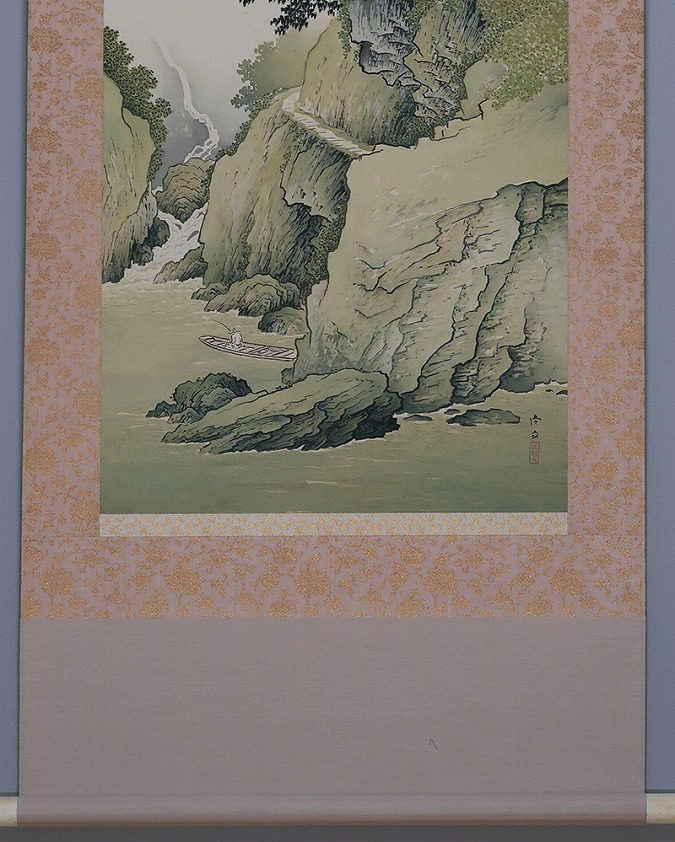 真作/順子/山水図/布袋屋掛軸HE-415 真作/順子/山水図/布袋屋掛軸HE-415