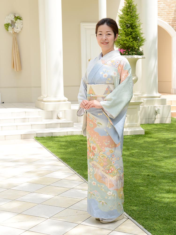 高級訪問着レンタル】h-9 ブルー系ぼかし MLサイズ 花々｜KIMONO-PRO