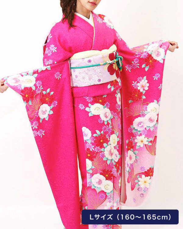 振袖 | ピンク地 花へ舞う蝶 | 着物ネット通販・宅配レンタルのきもの遊美