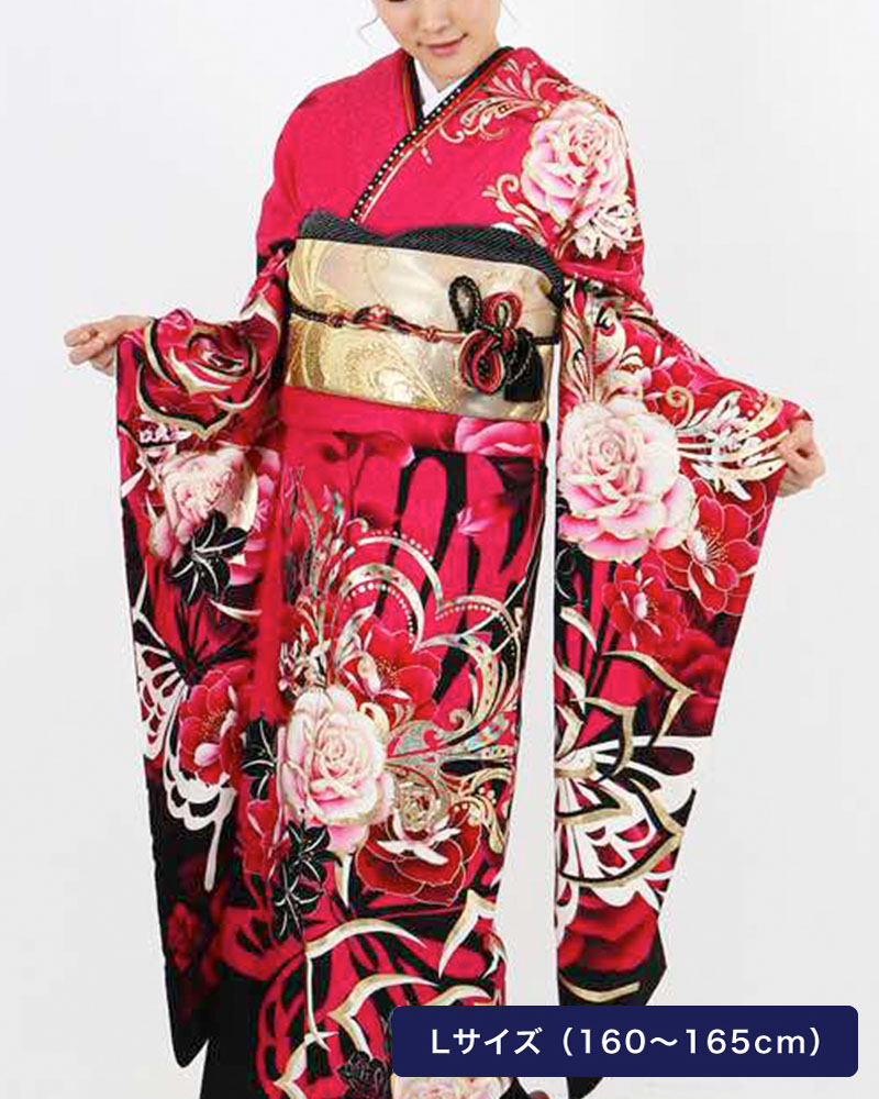 ☆中古品☆振袖 単品 化繊 ピンク系蝶・花模様振袖 ☆中古品