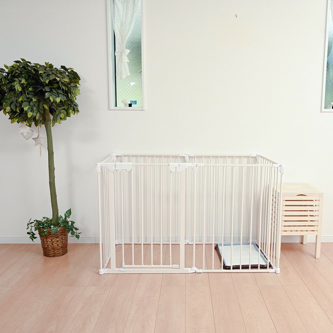 ホワイトペットサークル 150cm x 100cm スチールペットサークル 8枚