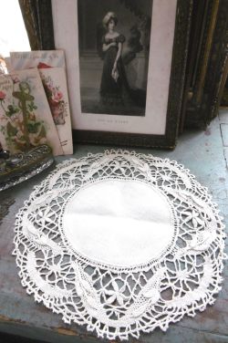 フランスアンティーク,レース,ドイリー,セット,エクリュ,丸