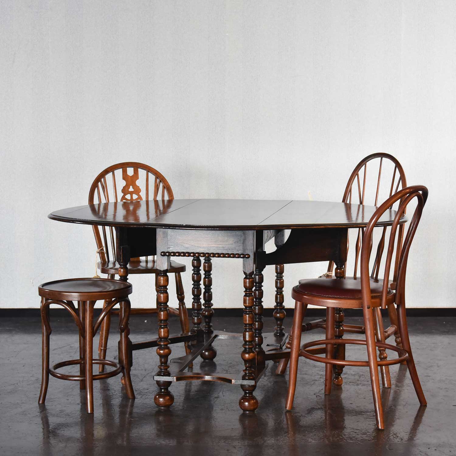 アンティーク ダークブラウン ドロップリーフテーブル 木製 机