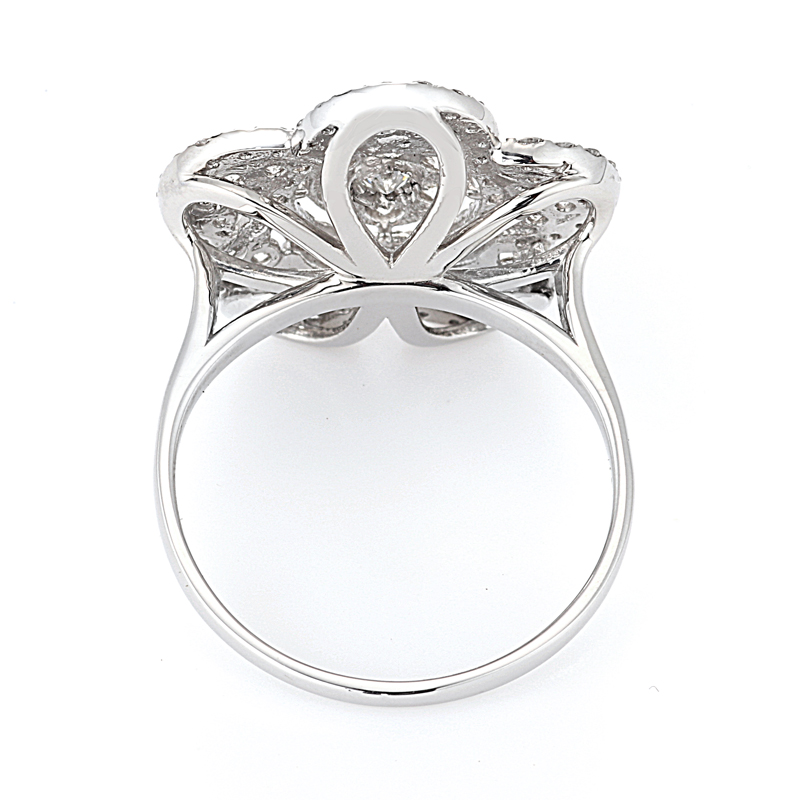 15mm大粒 真珠フラワーデザインリング ダイヤプラチナ製