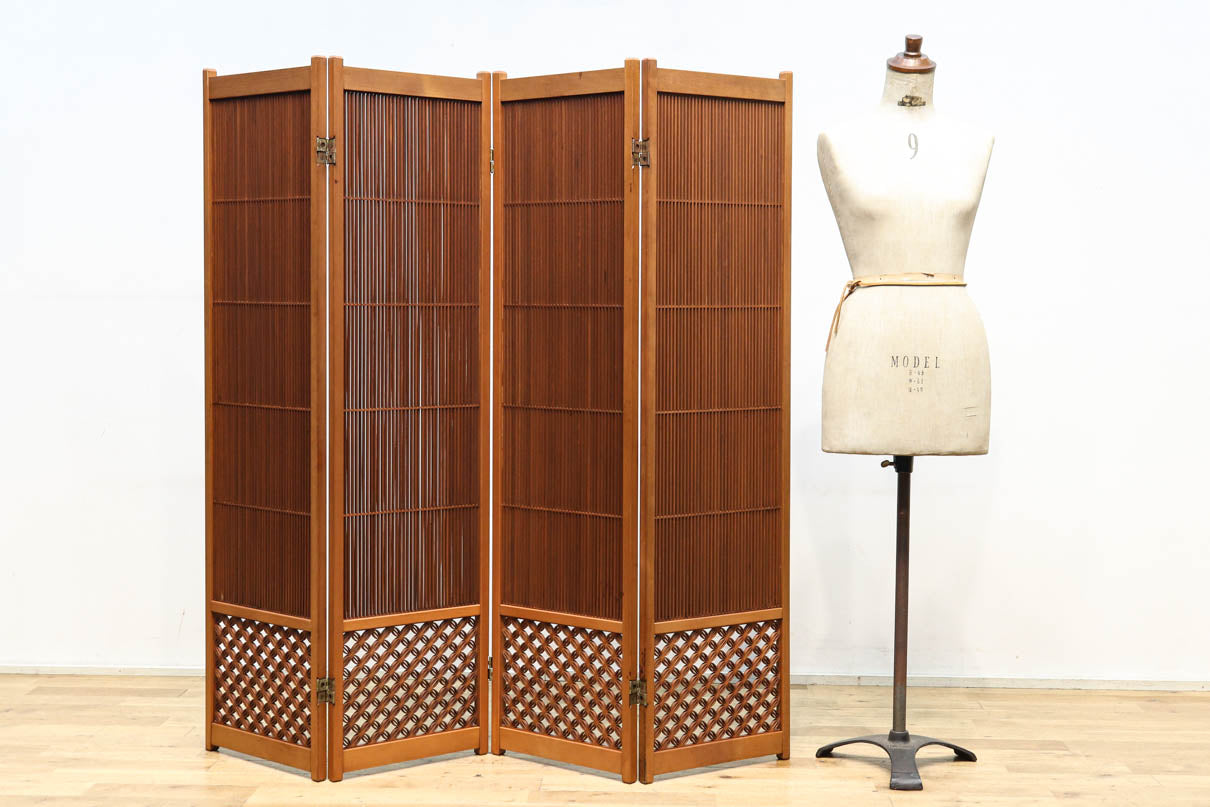 縦繁と七宝装飾の品のある四つ折り衝立 DC6641 – 古福庵 [ KOFUKUAN