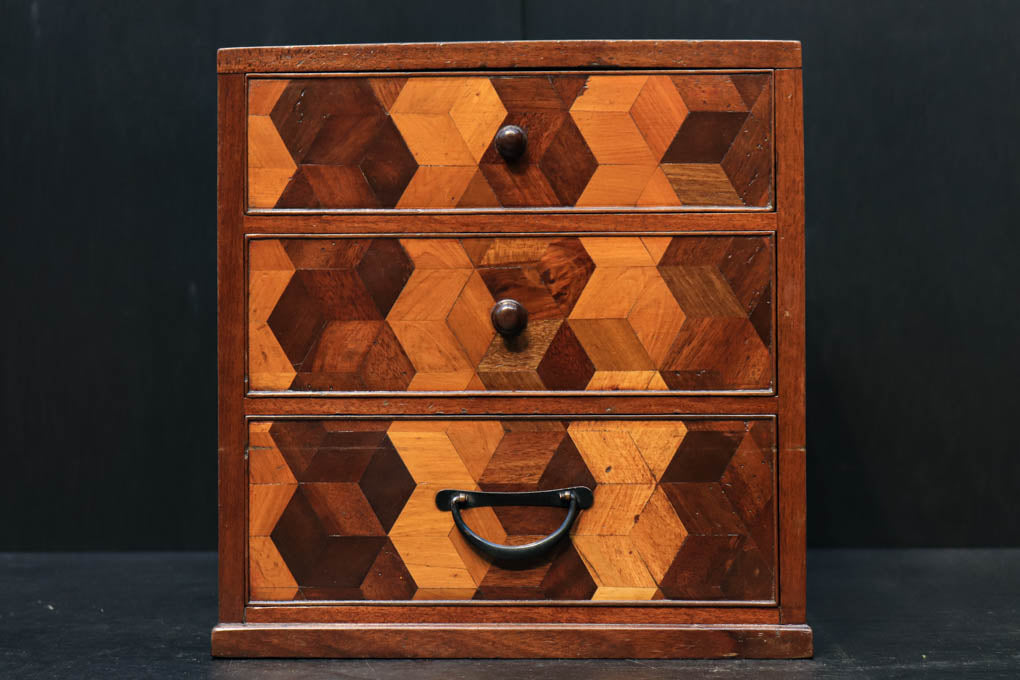 伝統工芸 寄木細工 小引き出し 棚付き ミニ箪笥 収納 小家具 レトロ