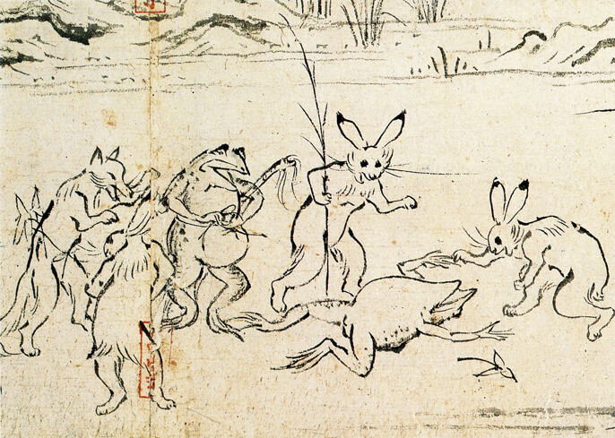 高山寺所蔵 国宝 「鳥獣人物戯画 甲巻」 原色 原寸 絵巻 複製 鳥獣人物戯画