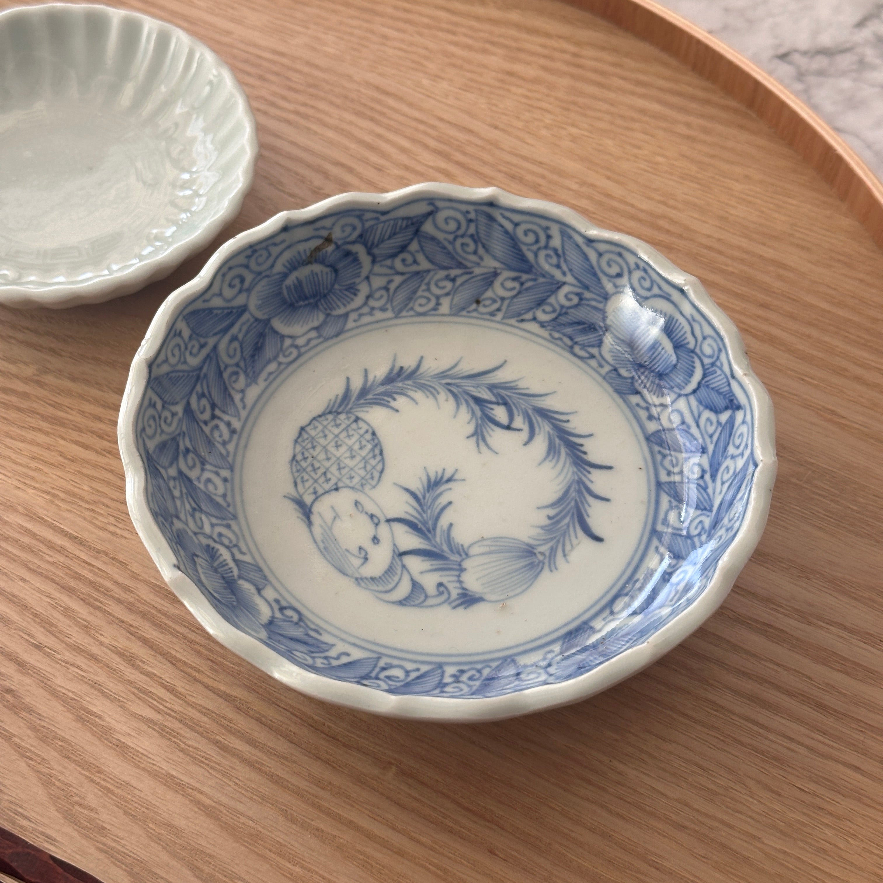 古伊万里 小皿 染付 鳥 若松 川 草原 江戸 アマテ 古伊万里 小皿 染付