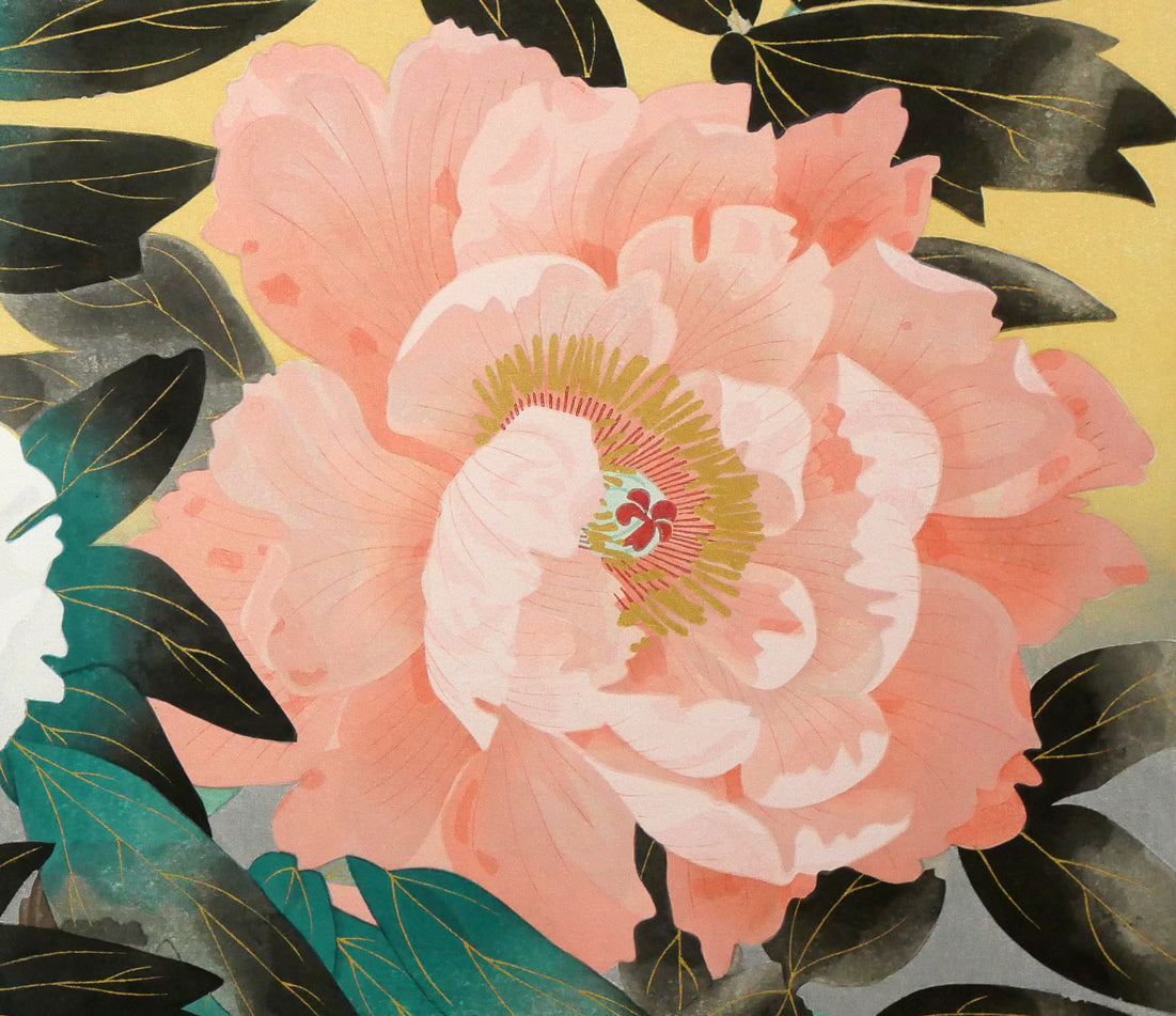 中島千波「紅白富貴花（牡丹）」木版画 絵画買取・販売の小竹美術