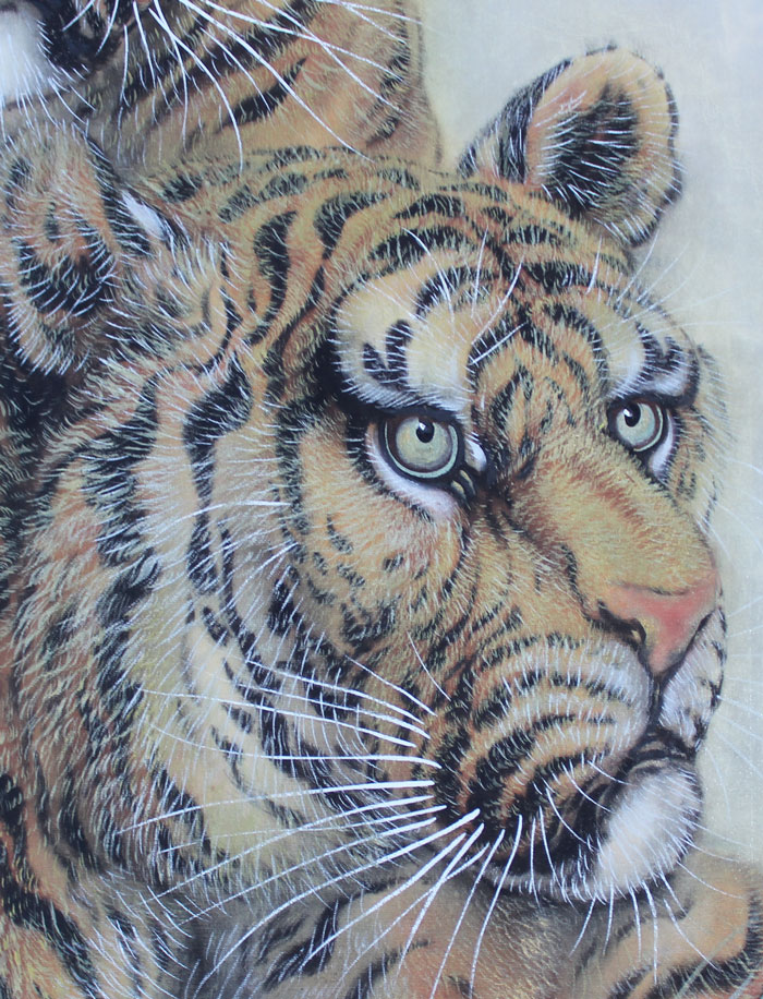 猛虎図】吉田翠鳳 2629 大幅 大橋翠石門下 共箱 掛け軸 肉筆 猛虎