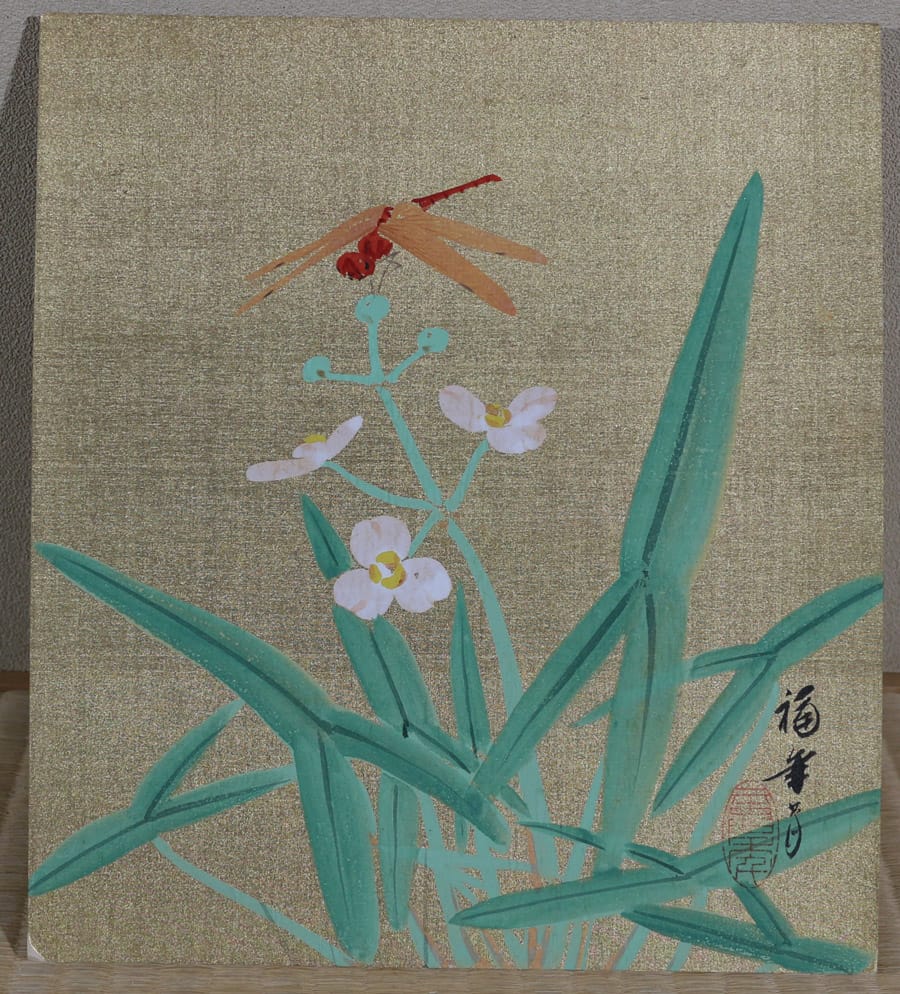 花鳥画色紙四枚 日本画家「小西福年」作 花鳥画色紙四枚