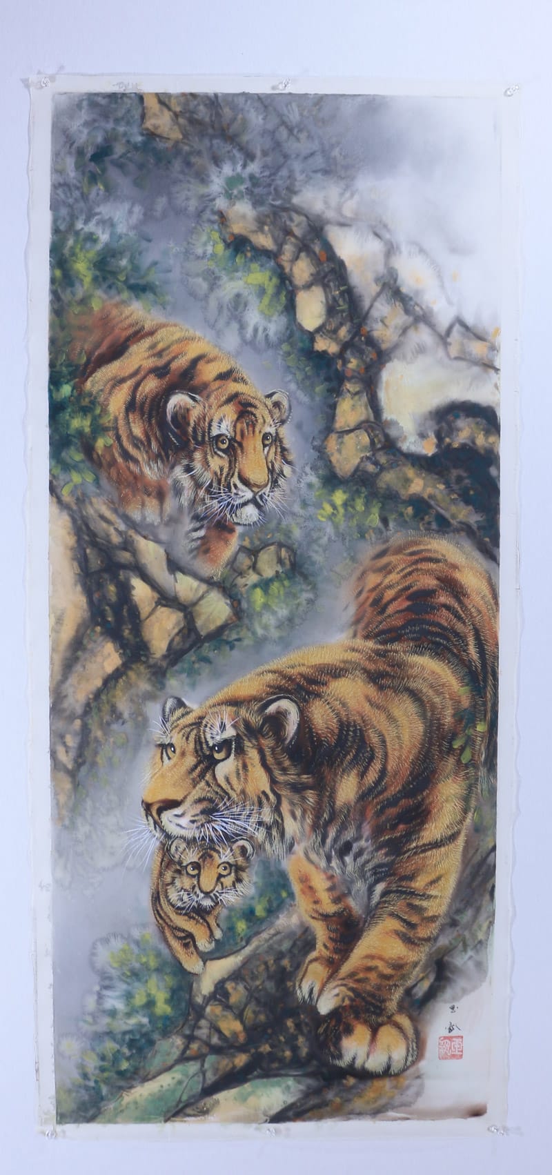 昭和39年 日光 虎 絵画 硝子絵 アート 額装品 骨董品 縁起物 昭和39