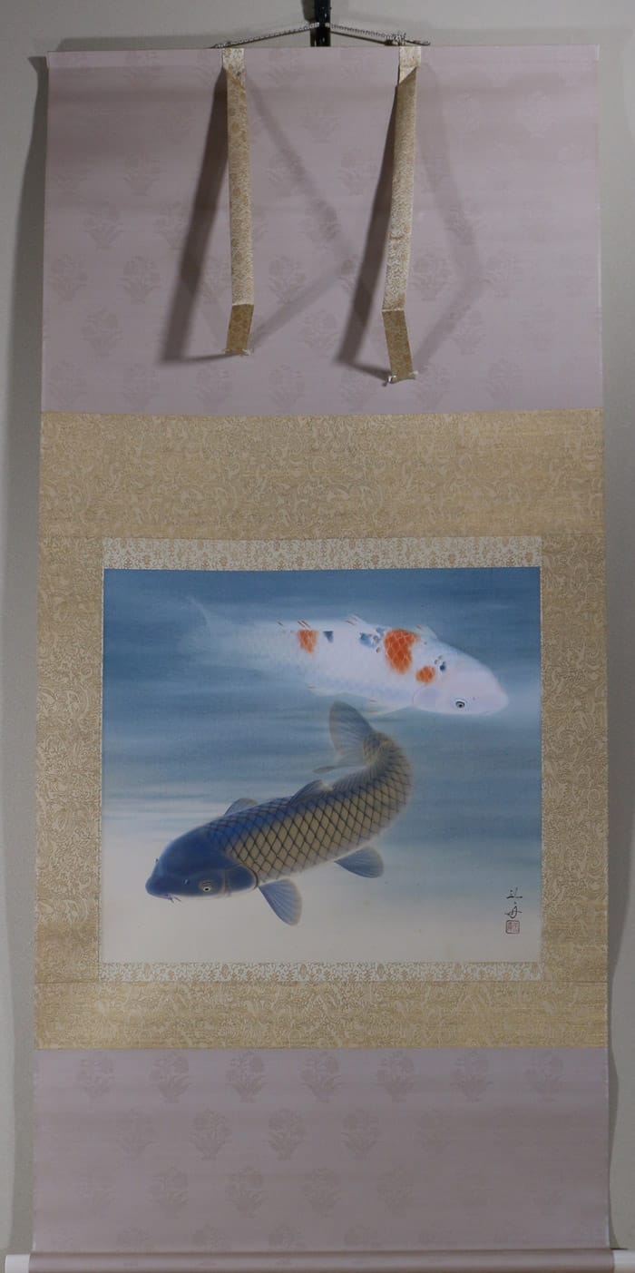 AKa6922 伊藤雲棟 因幡鯉図 肉筆 掛軸 AKa6922 伊藤雲棟 因幡鯉図