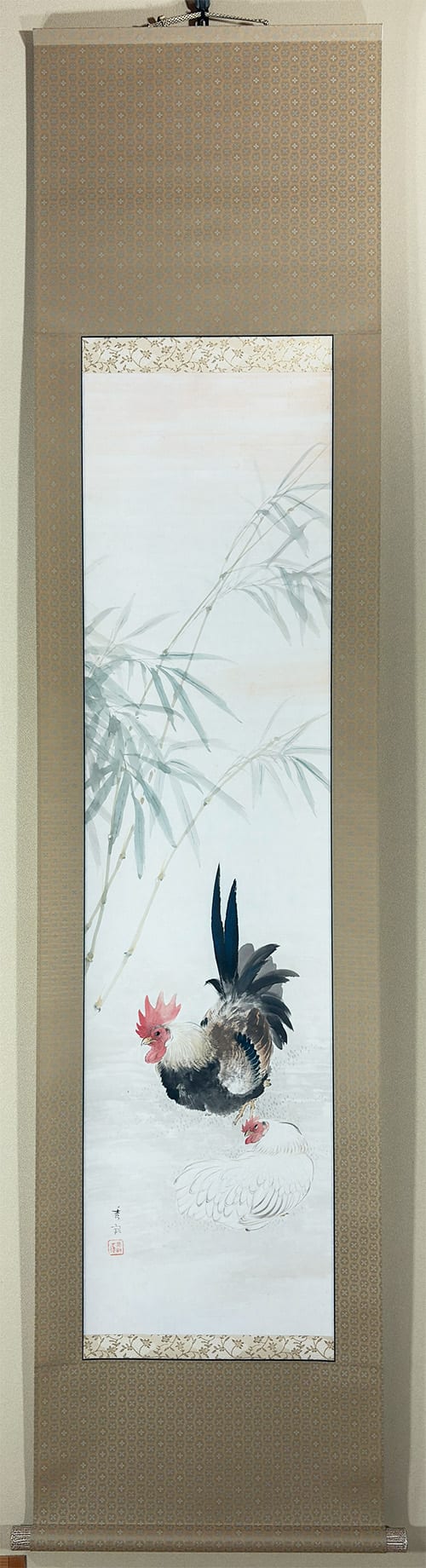 池上秀畝 筆 紙本肉筆彩色画 【秋草図】 桐箱 軸先骨