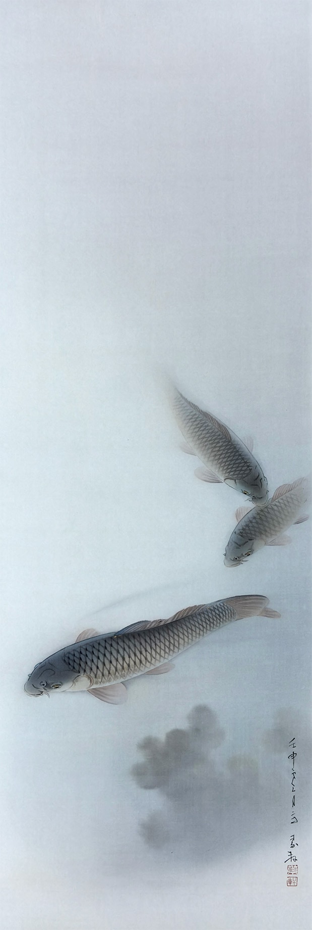 AKa6922 伊藤雲棟 因幡鯉図 肉筆 掛軸 AKa6922 伊藤雲棟 因幡鯉図