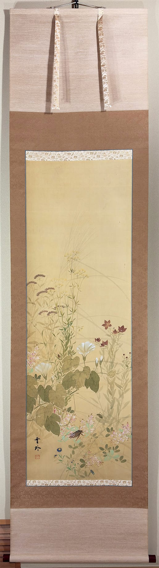 美品 掛け軸 鈴木康夫作 菖蒲図 共箱 太巻き付 夏掛け 掛軸