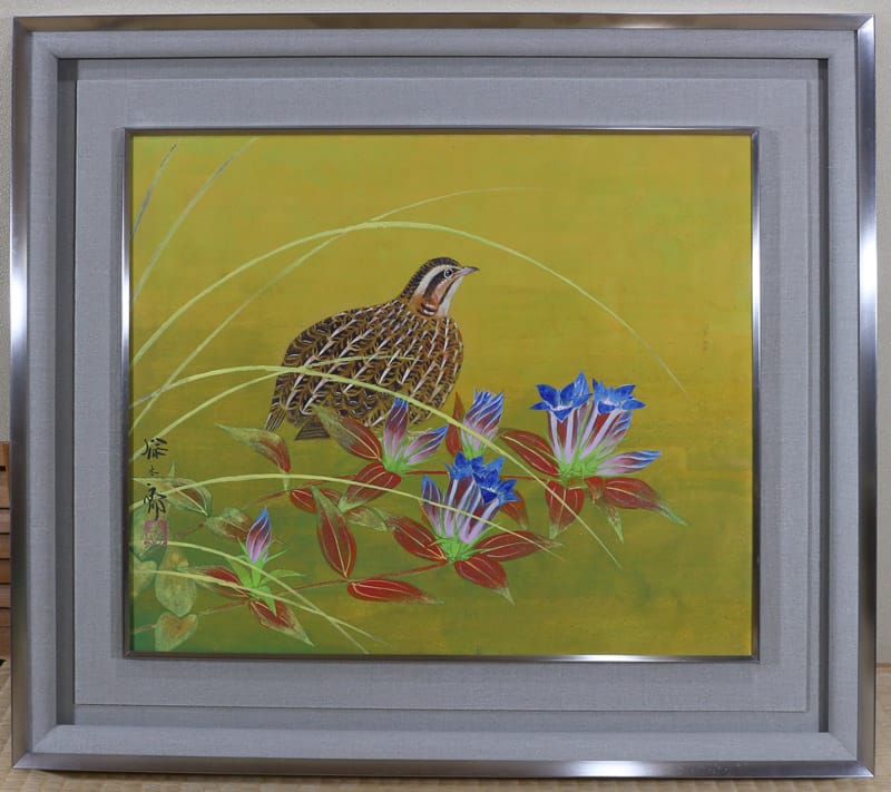 鳥」 野々内保太郎 絵画 日本画 黄色袋 箱あり 鳥」 野々内保太郎 絵画