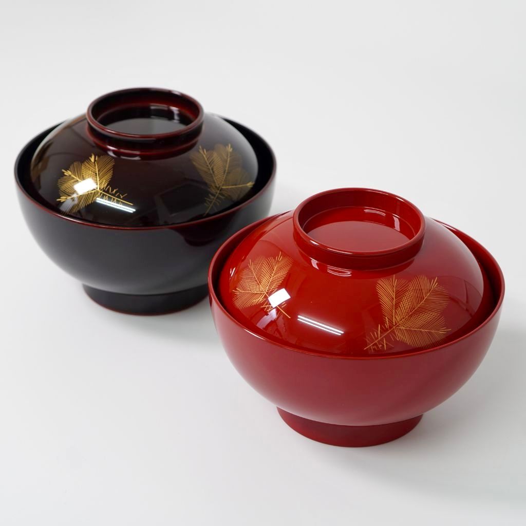 越前 沈金若松雑煮椀 朱 – 漆器 高翆