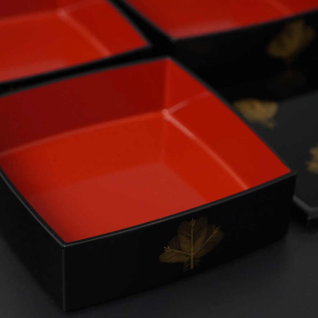 越前 若松沈金6.0重箱 黒内朱 – 漆器 高翆