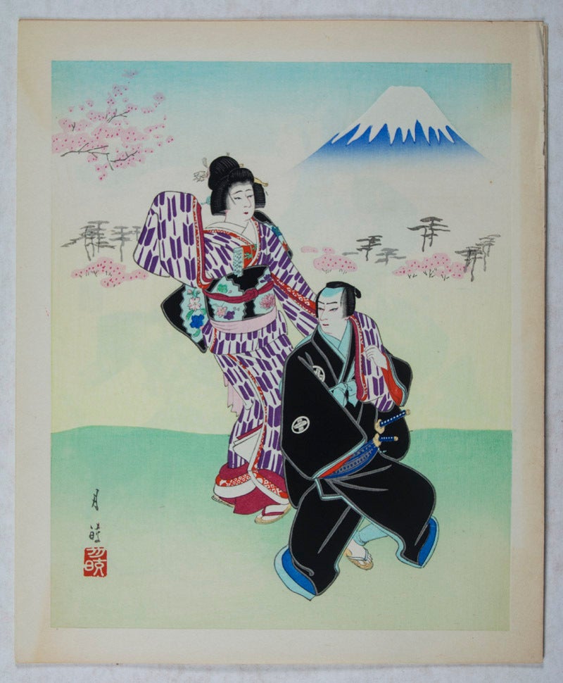 名狂言歌舞伎木版画萃/ Kabuki: A Set of 6 Pictures with Stories