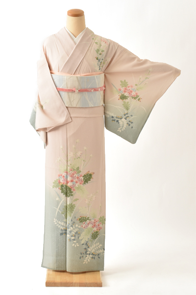 夏物＿絽訪問着〈淡ピンク・霰模様〉｜着物レンタルあき (来店着付け