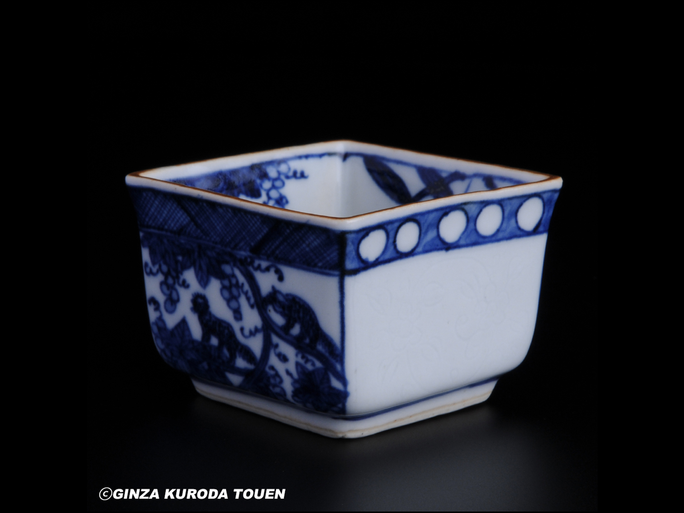 美術品陶芸 竹春の酒盃 4個 初代・川瀬竹春 祥瑞四方酒呑