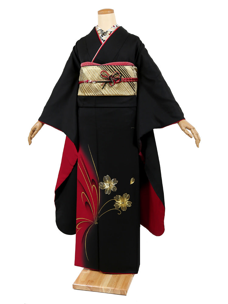 振袖 フルセット 小さめ 低身長 振袖 レンタル フルセット 黒 赤
