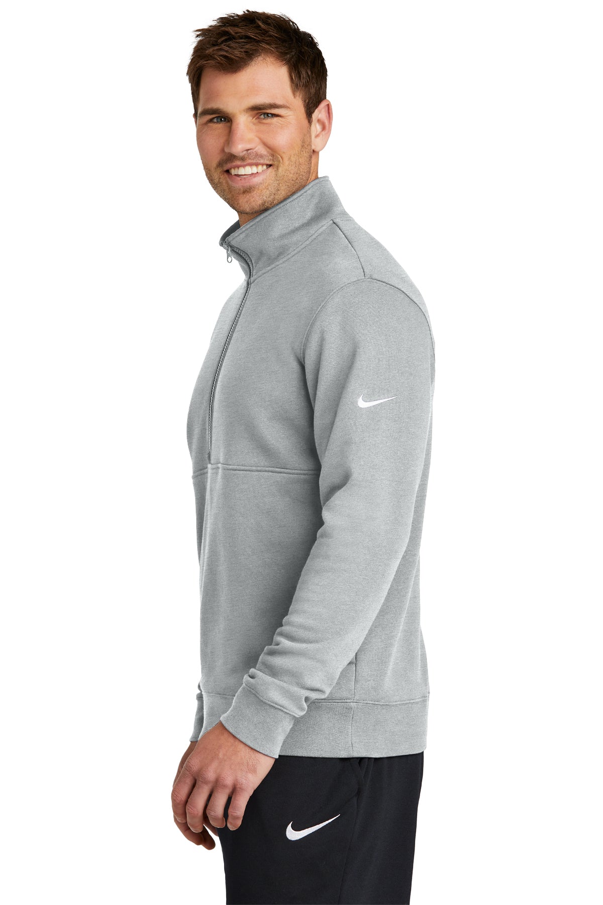 Branded Nike Club Fleece Sleeve Swoosh 1/2-Zip NKDX6718 Dark Grey