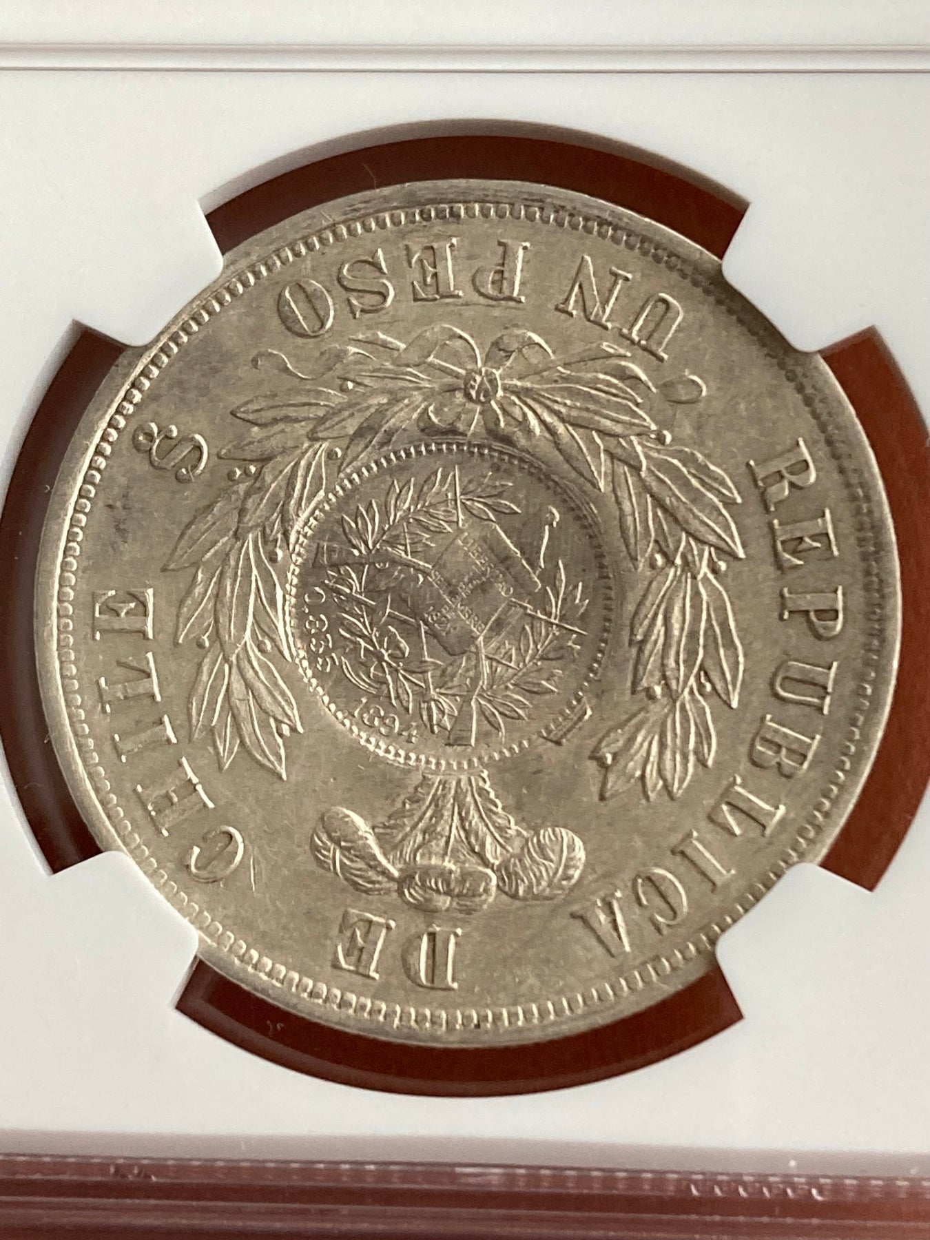 中南米銀貨】1894年 グアテマラ ペソ 1/2R 大型銀貨 NGC AU58 古銭