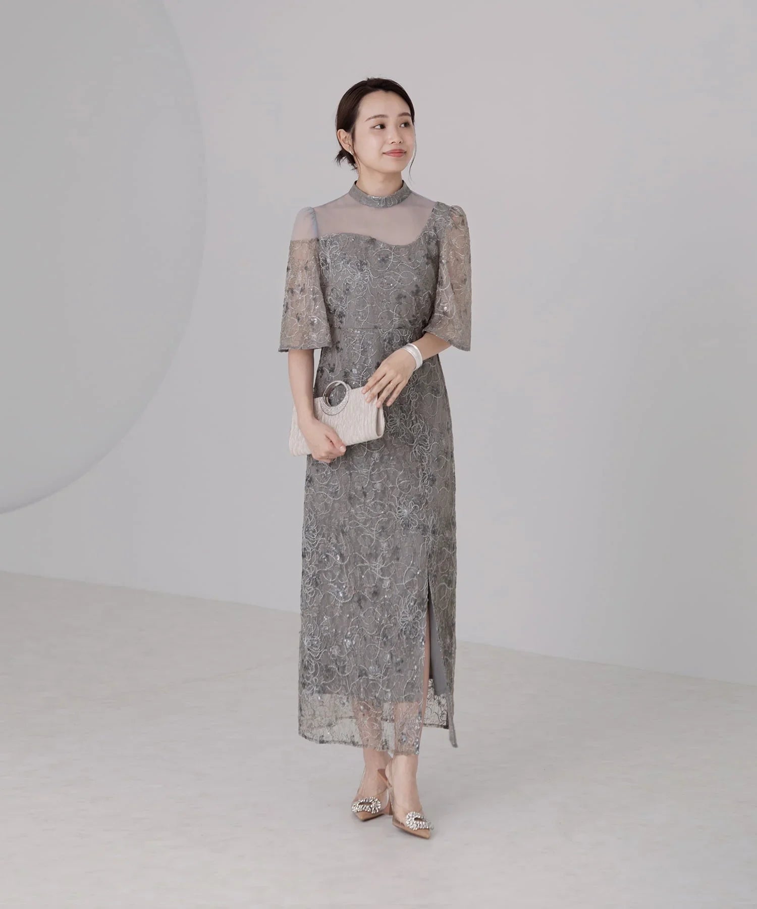 当日発送】シアースパンコールベロアIラインワンピース結婚式ドレス