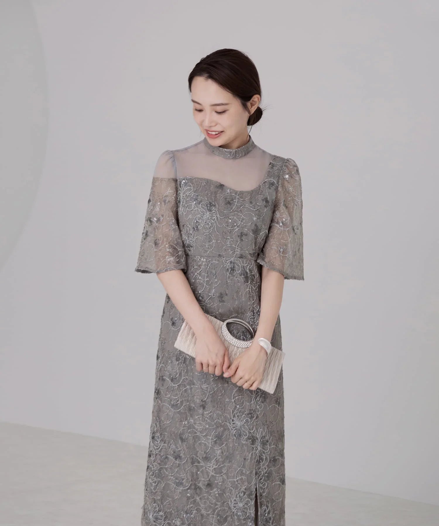 当日発送】シアースパンコールベロアIラインワンピース結婚式ドレス