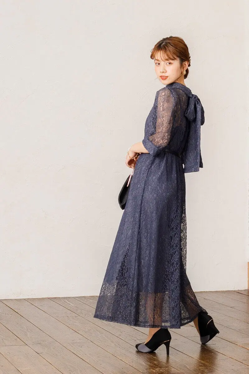 ネイビーのバックリボンレースドレス | Dorry doll | M・マタニティ可