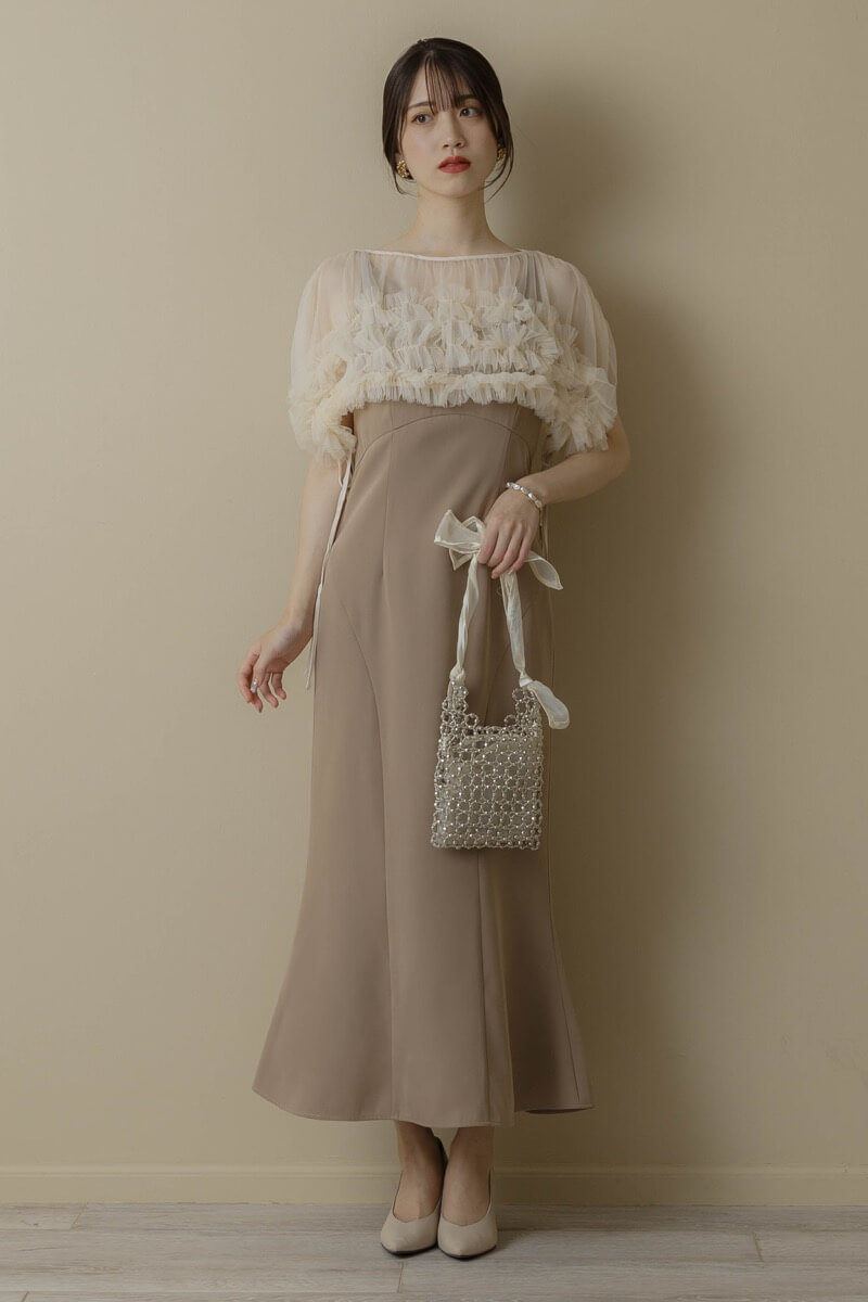 ベージュのチュールトップスセットドレス | ANDRESD | S | 結婚式