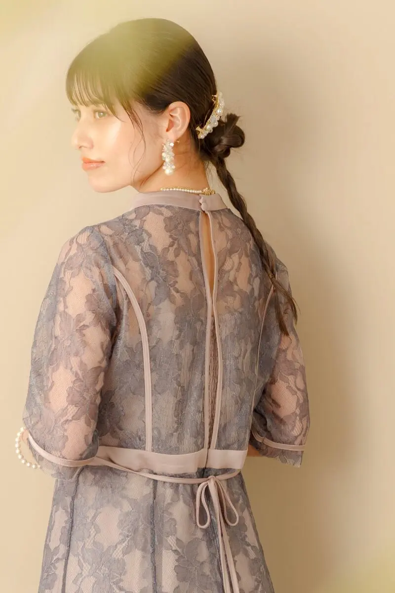 チャコールのラッセルレースパイピングドレス | Dorry doll | M | 結婚