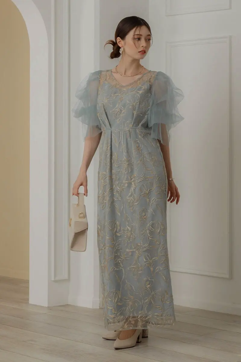 Dorry Doll フラッフィースリーブペンシルドレス ブルー 【公式通販】