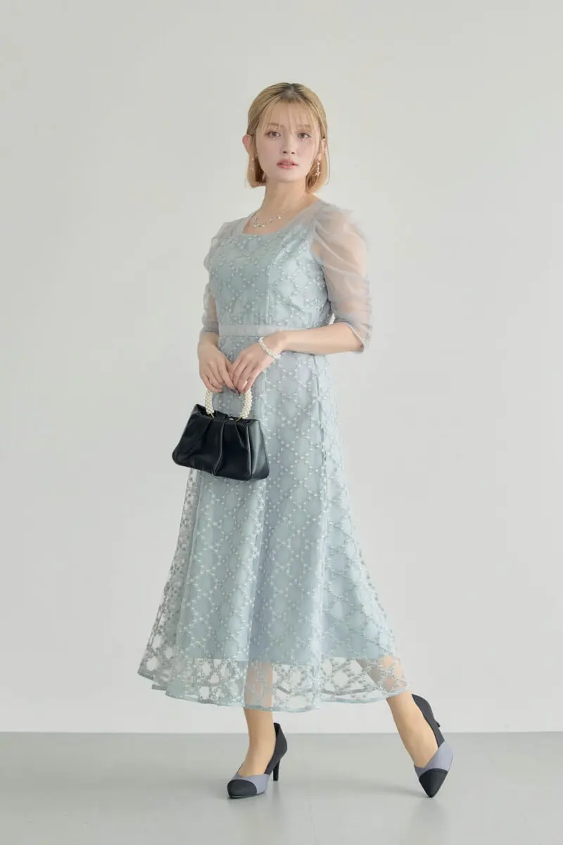 グレーのダイヤフラワーレースドレス | Dorry doll | M | 結婚式