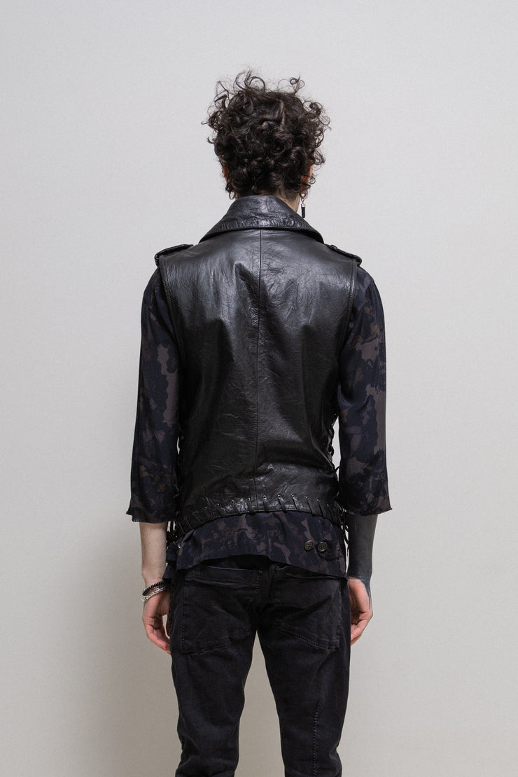 YASUYUKI ISHII -Sleeveless leather jacket with lacing details – L