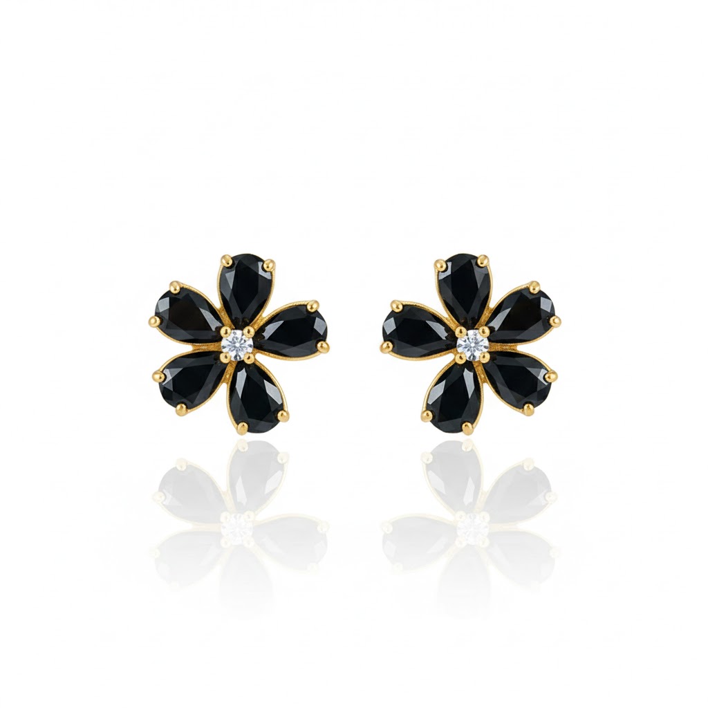 ブラックオニキス フラワーピアス – オーダーメイドジュエリーLORENTIA
