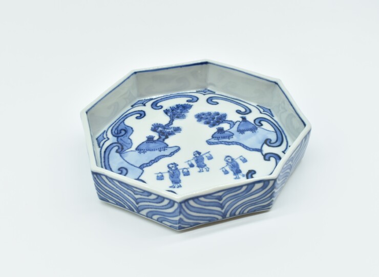 2223 九谷焼 角福 染付山水 小鉢 10客 時代物 2223 九谷焼 角福 染付