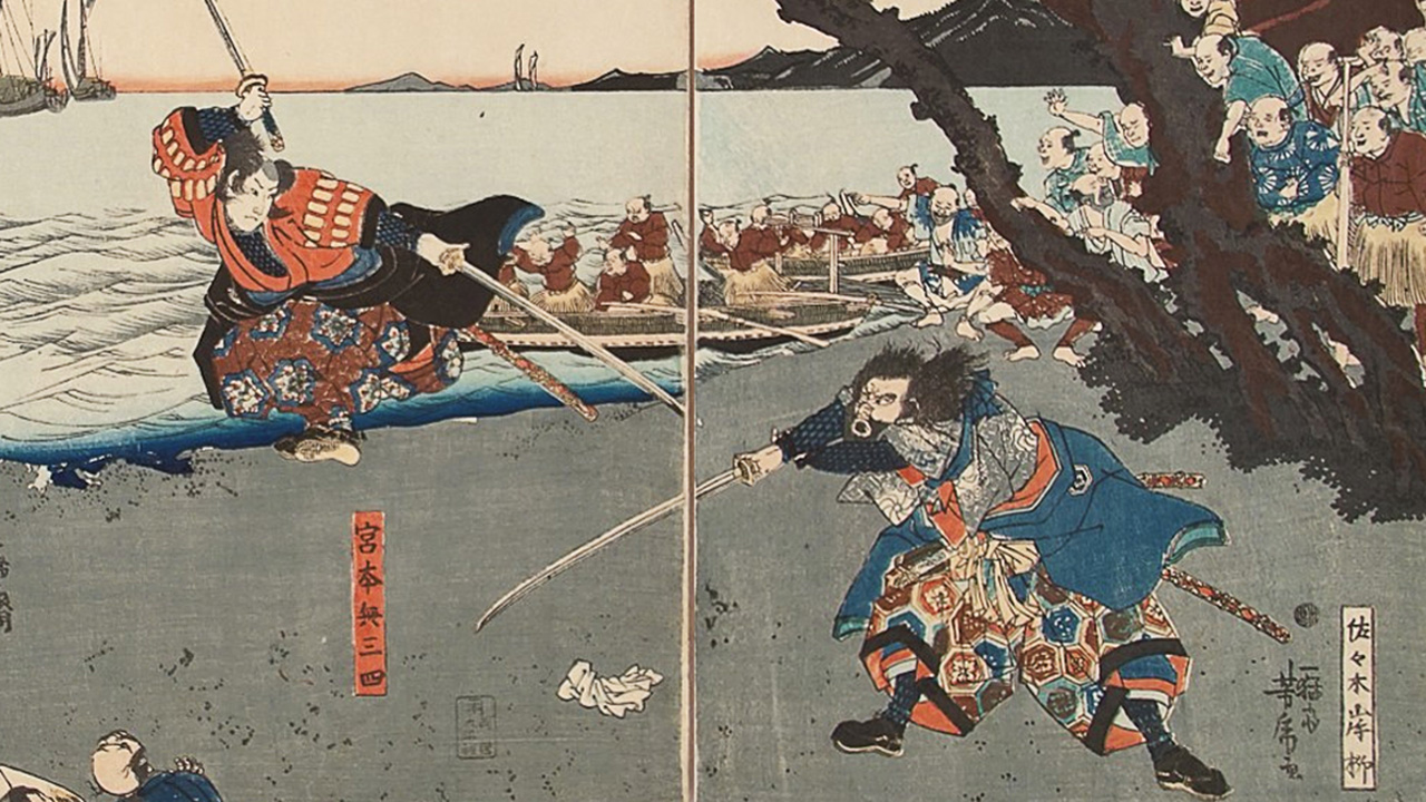 稀品】◇宮本武蔵（武州）短冊『吊蒐競渡舩』◇検） 佐々木小次郎 巌流