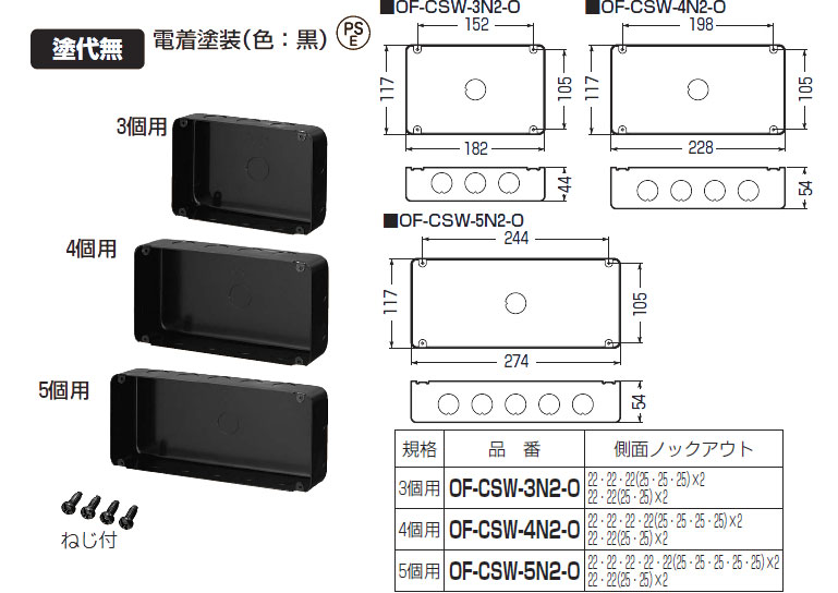 OF-CSW-4N2-O 未来工業 埋込スイッチボックス(オール22ノック)4個用 即