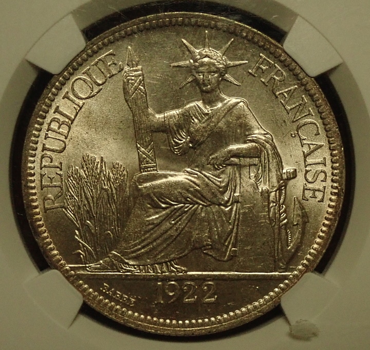 1921-H フランス領インドシナ ピアストル銀貨 PCGS フランス領