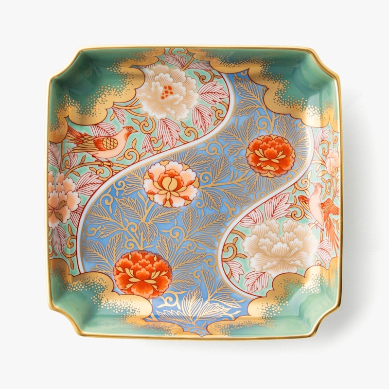 茶道具】青地金襴手唐草蓋物十客（二個蓋無し） 茶道具】青地金襴手