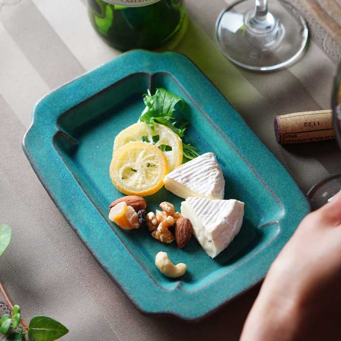 益子焼 シャトートレイ シャビーターコイズ わかさま陶芸 角皿 長方形