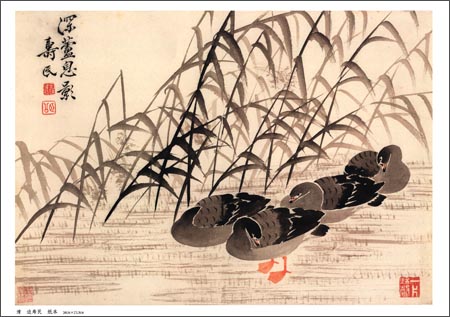 中国古美術・旧藏 明代風・吕紀款・花鳥図・四尺中堂掛軸・手描き