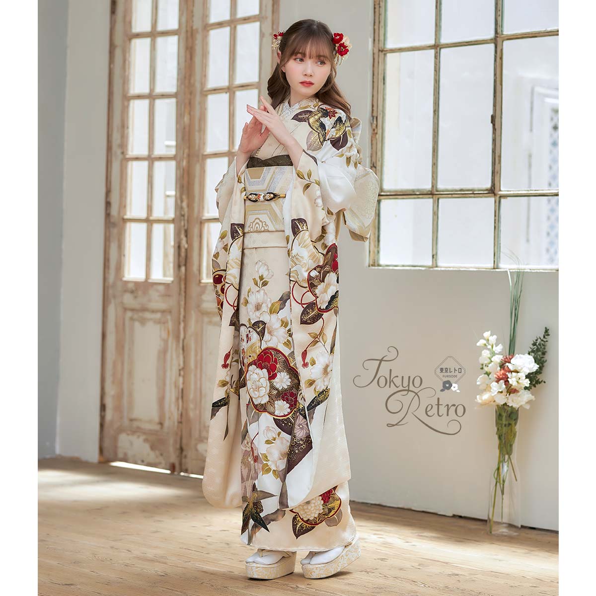 振袖フルセット 駒刺繡 金彩 絞り 金駒刺繍と絞りの振袖【HIBIKI-106】