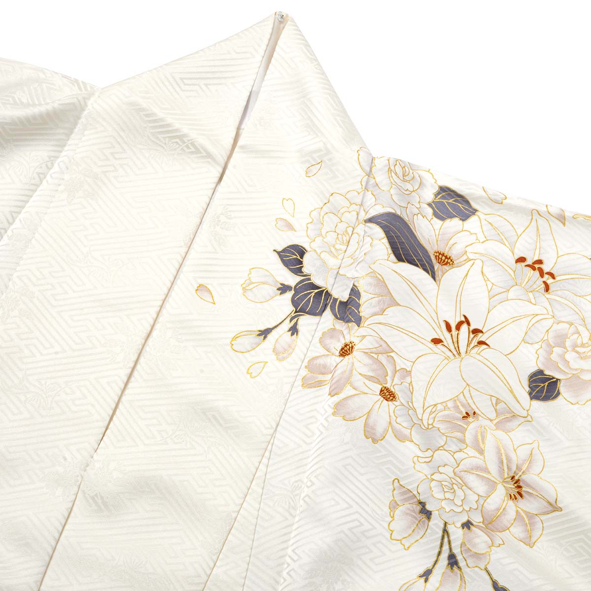 東京レトロ 白 百合に乱菊（【振袖・袋帯・長襦袢のセット商品です