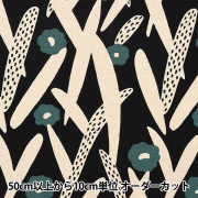 数量5から】 生地 『綿麻キャンバス 線描きの花 スモーキーピンク